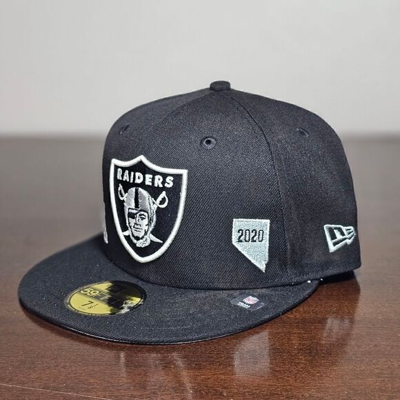 Las Vegas Raiders New Era Identity Hat 59FIFTY Black Silver Patches 7 1/8 Logos - Picture 8 of 12